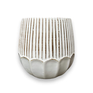 white ceramic scalloped plant pot