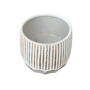 white ceramic scalloped plant pot