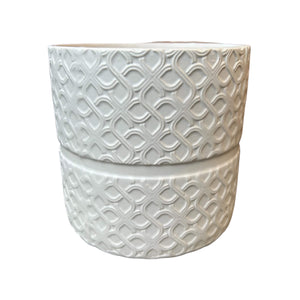 white laced plant cover pot