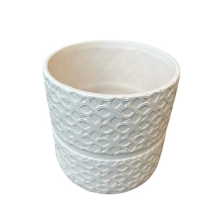 white laced plant cover pot