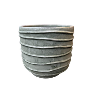 stone grey ribbed plant pot