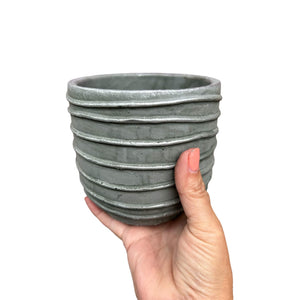 stone grey ribbed plant pot