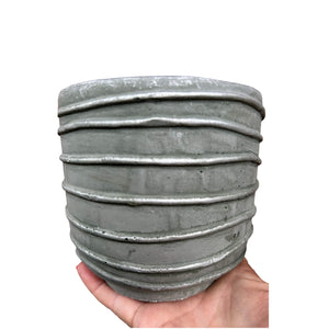 stone grey ribbed plant pot