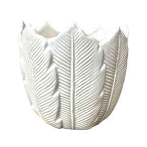 white leaf ceramic pot