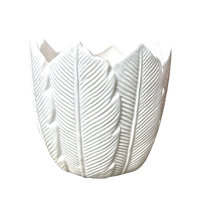 white leaf ceramic pot