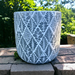 Black and white plant patterned pot