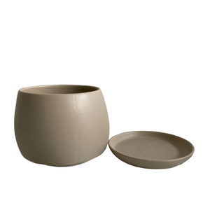 Taupe Ceramic Plant Pot and Saucer
