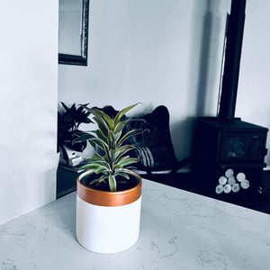 White and Rose Gold Plant Cover Pot