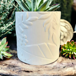 White Plant Cover Pot - Botanical Design