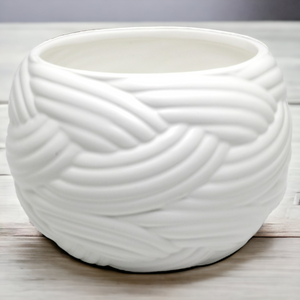 white ceramic plant pot with weave design